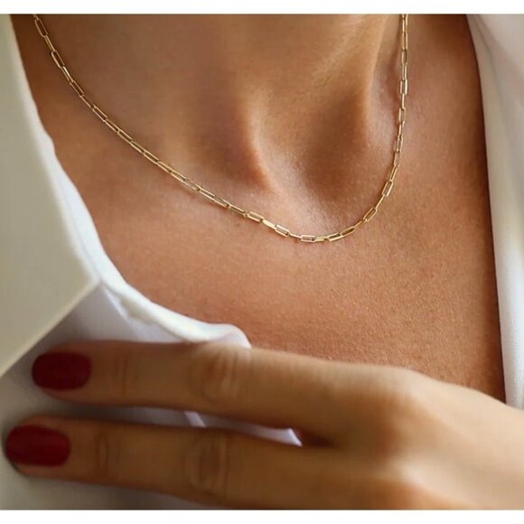 Waterproof Dainty Gold Paperclip Chain Necklace &  Gemstone Beaded Bracelet - Picture 6 of 9